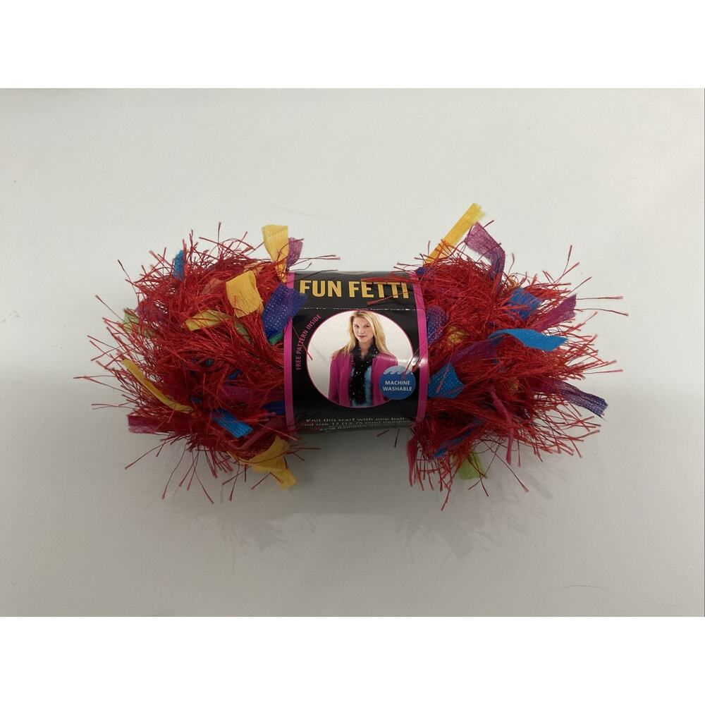 Lion Brand Fun Fetti Yarn Eye Lash Firecracker Red #213 46 yds Skein
